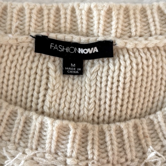 Fashion Nova Crew Neck Cream Knit w/ Fringe Sweater- size M - Picture 5 of 11